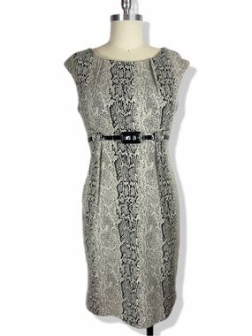 Calvin Klein Black & Cream Snake-Print Midi Sheath Dress